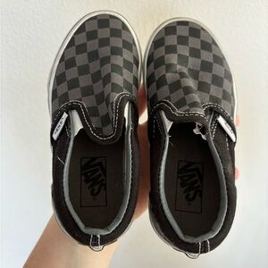 Vans Kids Black and Gray Checkered Slip-On Sneakers